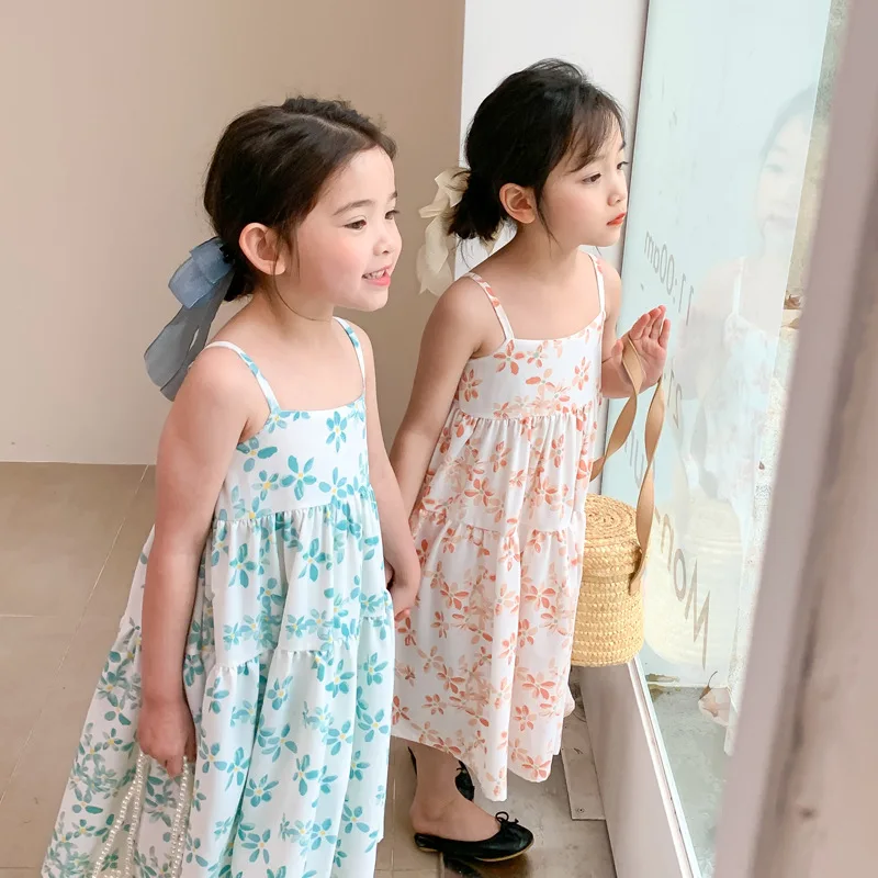 

2022 Summer new baby girls floral printed sling dress little princess casual Holiday style dresses
