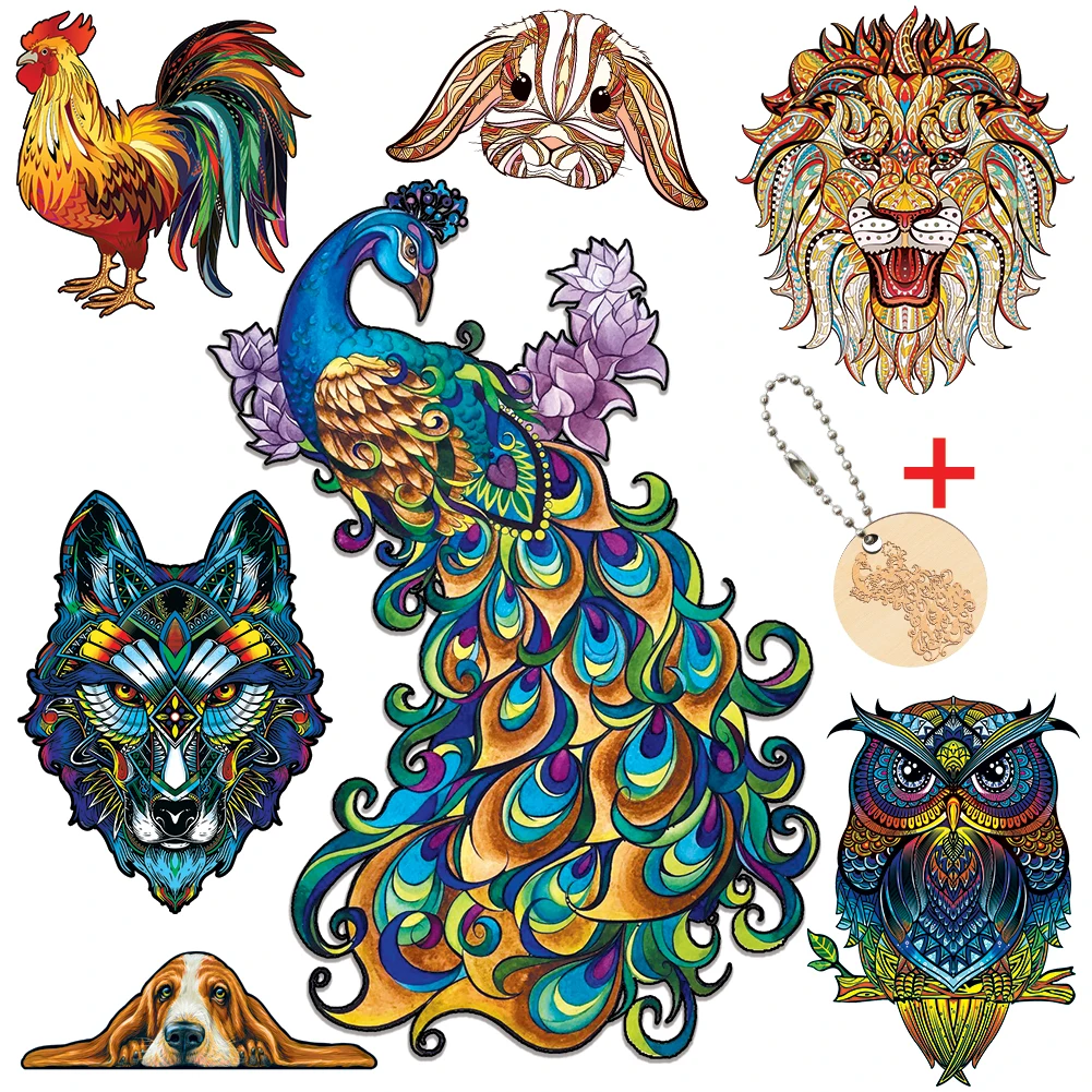 

P Adults Animal Wooden Puzzle Peacock Owl Chameleo Wooden Jigsaw Puzzle Wood Jigsaw Puzzle Educational Toys For Kids Adults