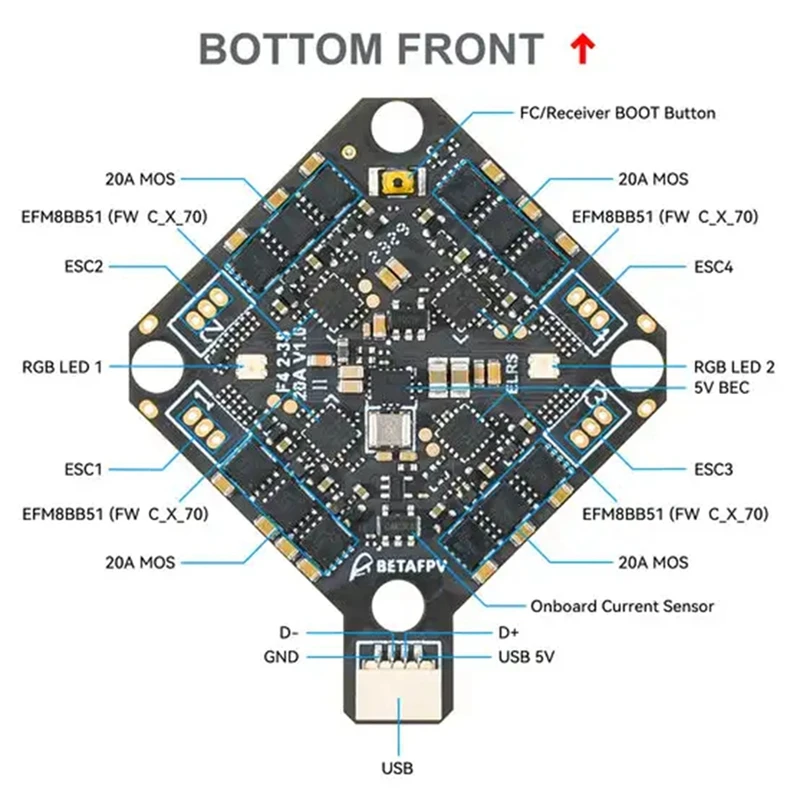 Модуль для квадрокоптера BETAFPV F4 2-3S 20A AIO FC V1