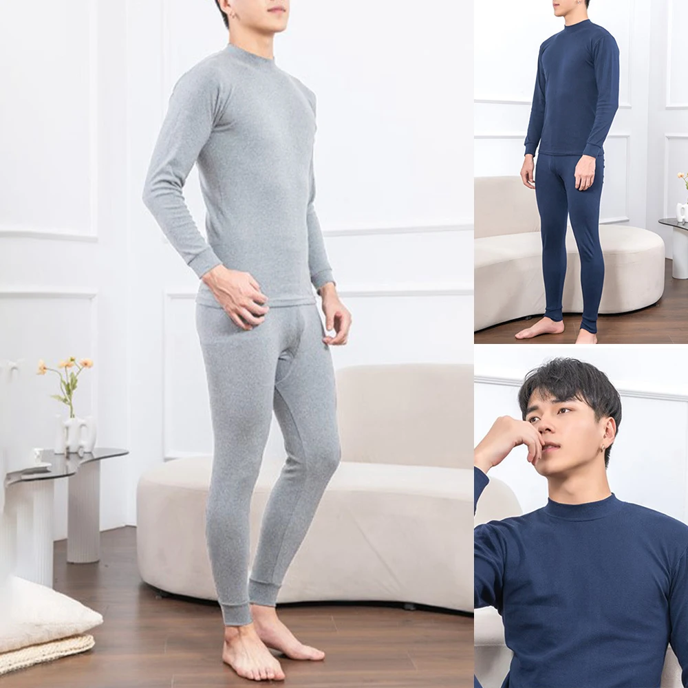 

Mens Long Johns Set Cotton Top And Bottom 2PC Set Thermal Underwear Winter Autumn Keep Warm Blouse Long Sleeve Top And Bottoms