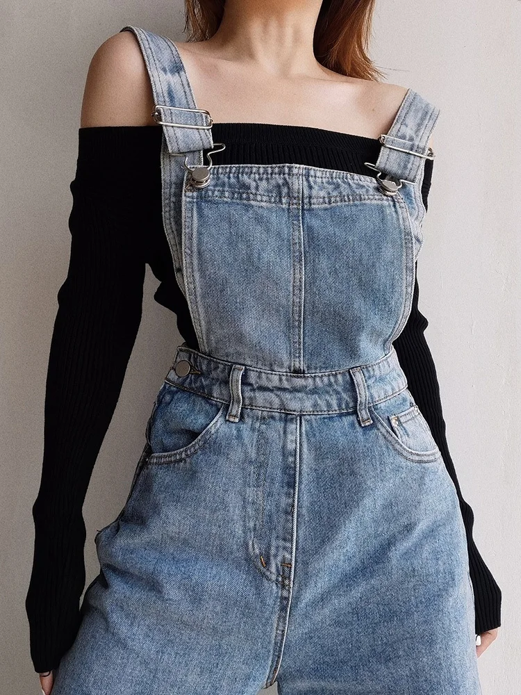 Vintage Denim Overalls for Women Baggy Jeans Spring Summer Casual Jumpsuits High Waist Straight Trousers Cargo Pants Female