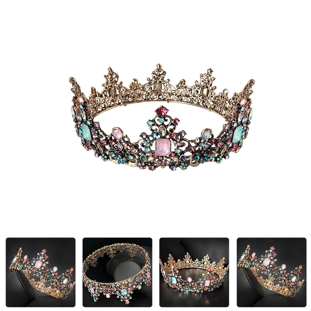 

Seven-color Diamond Crown Bridal Headwear Wedding Headpiece Women Headdress Alloy Gemstones Party Queen Vintage Tiara Headbands