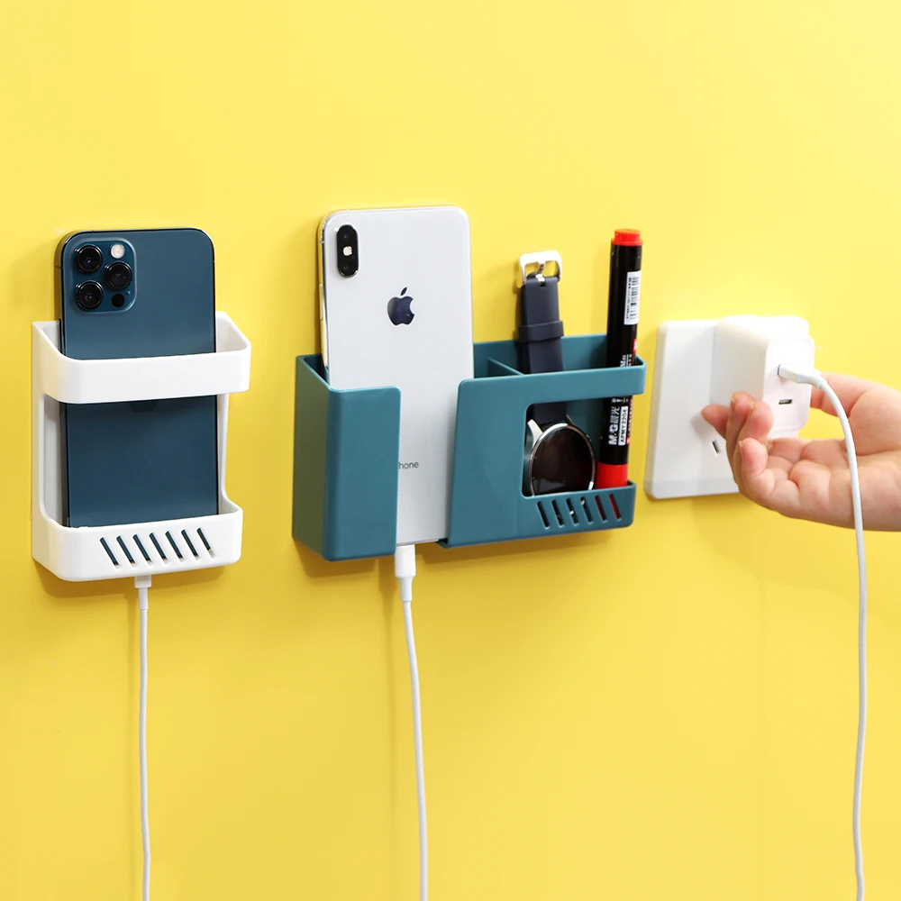 

Remote Control Mount Holder Wall Mounted Organizer Can Bathroom Storage Rack Mobile Phone Multifunction Hooks Plug Stand Box