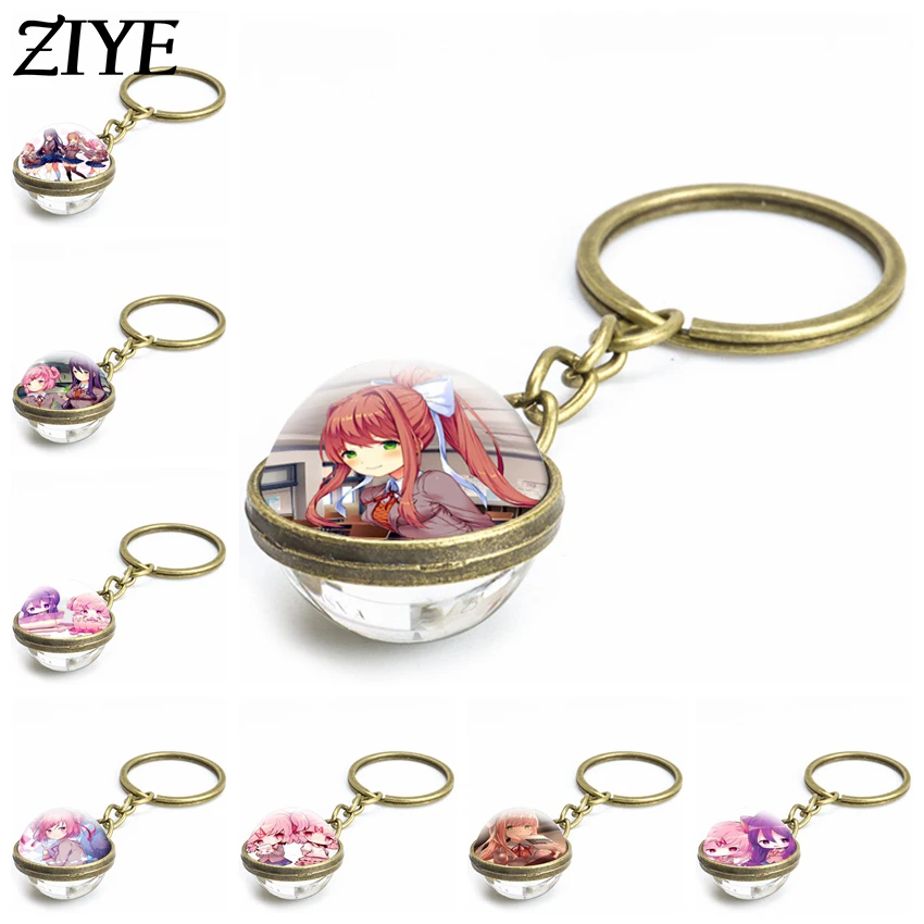 

Doki Doki Literature Club Keychain Anime Figure Double Sided Glass Ball Pendant Keyring for Men Women Fashion Charm Jewelry Gift