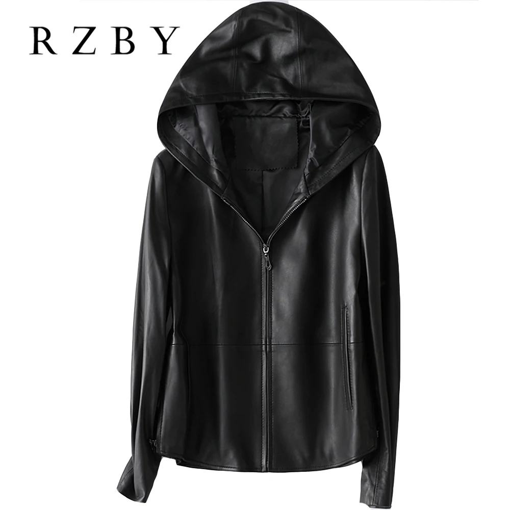 

RZBY Women 100% Real Sheepskin Coat Hooded jacket spring 2020 fashion Genuine Leather Jackets Chaqueta Mujer Top Quality
