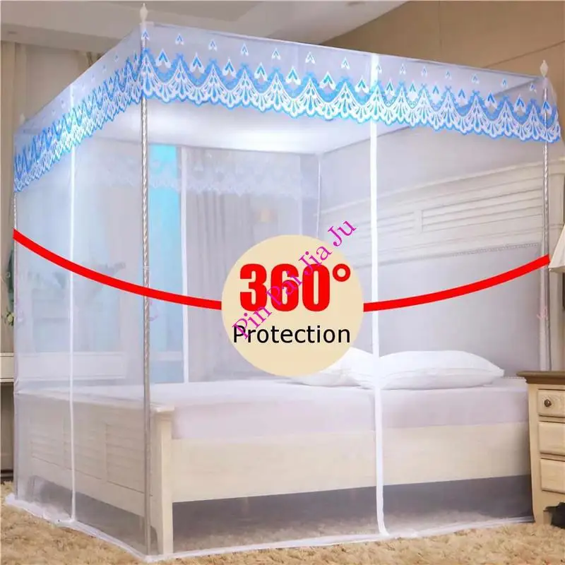 

Lace Mosquito Romantic Square Net with Zipper Three Doors Queen Size Bed Canopy Anti Insect Anti Mosquito Tent for Bed Nets Home