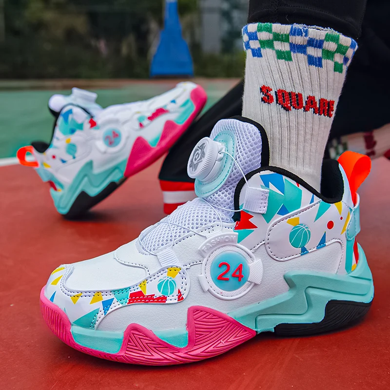 2022 Rotary Button Children's Shoes Children's Basketball Shoes Fashion Trend Sports Shoes Children's Running Casual Shoes