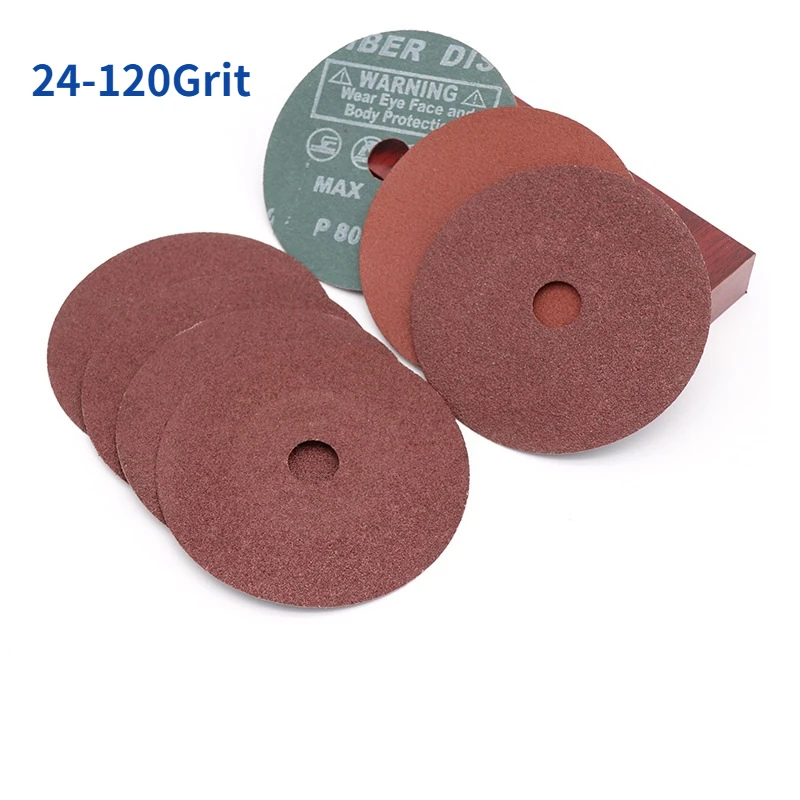 

10/5PCS 4/5'' 100mm Fiber Sandpaper Abrasive Sanding Disc 24/36/40/50/60/80/100/120 Grit Hole DO 16mm for Angle Grinder