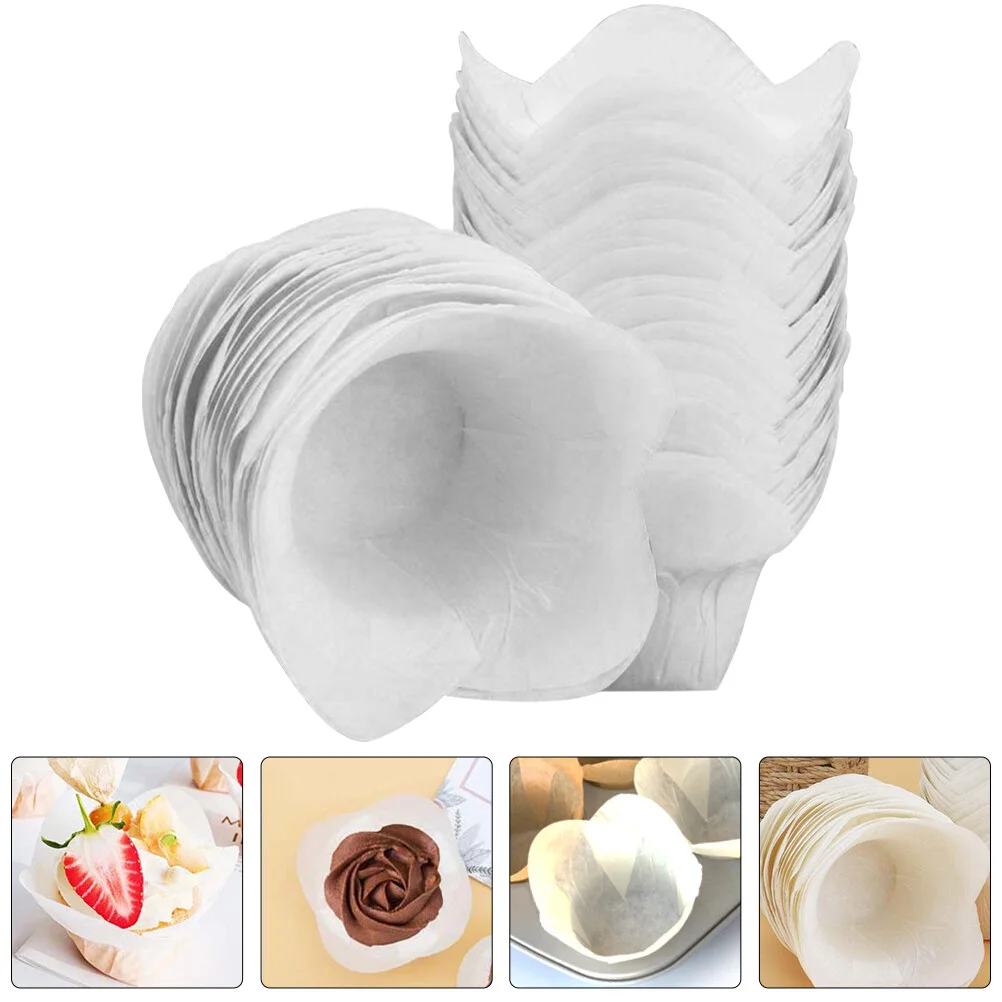 

100 Pcs Cake Pan Silicone Baking Cups Middle-sized Muffin Liners Disposable Lotus Cupcake Containers Paper Single-use One-off