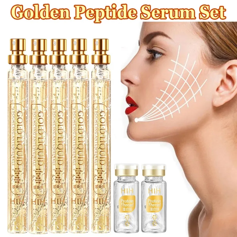 

Efficient Anti-aging Golden Peptide Serum Fade Fine Lines Golden Protein Thin Line Set Lifting Firming Skin Anti-wrinkle Essence