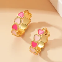 cute enamel heart earrings for women pink geometric hoop earring delicate sweet c shaped boho huggie piercing trend jewelry 2022