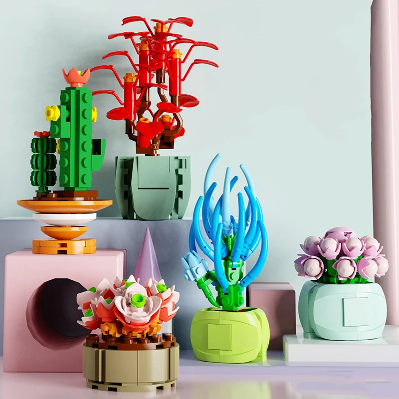 Техническая загадка строительные блоки растения суккуленты модель подарки для