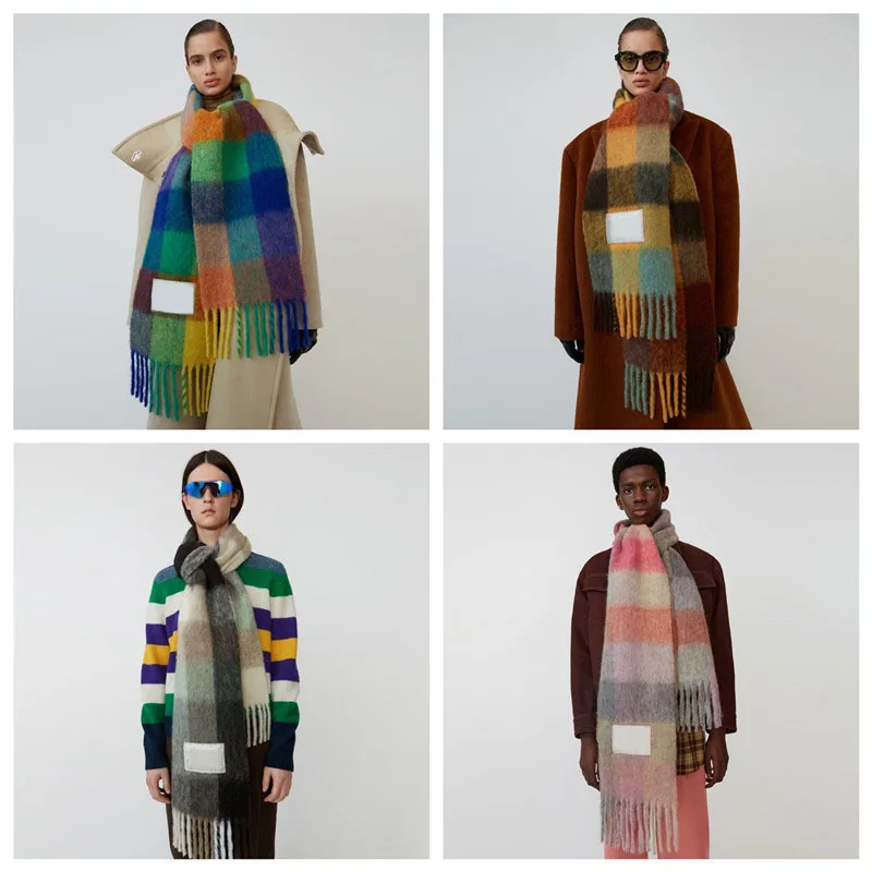

2022 AC studios кашемировая шаль на осень и зиму Модный Цветной клетчатый шарф согревает студентов шеи толстые шали