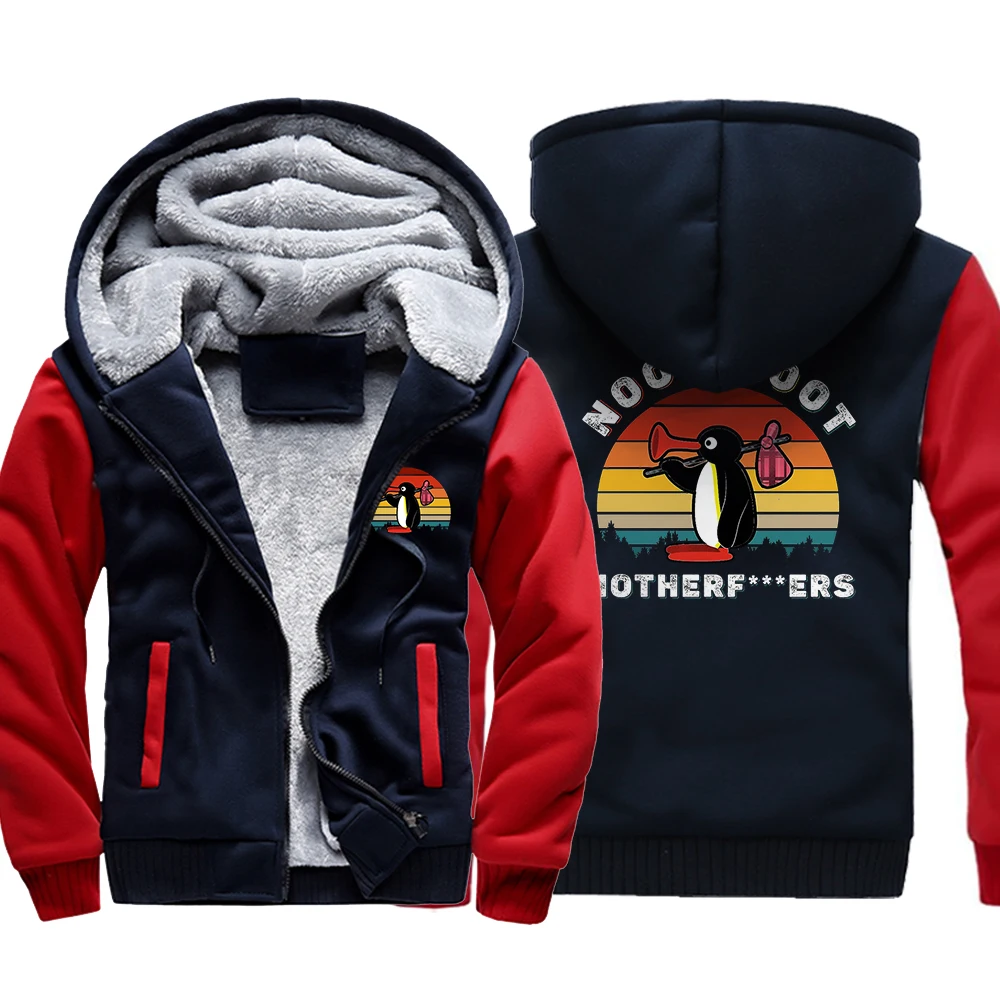 

Куртка Pingu Noot с принтом пингвина, Мужская зимняя флисовая одежда, бархатный утепленный спортивный костюм, ветрозащитная толстовка с капюшон...
