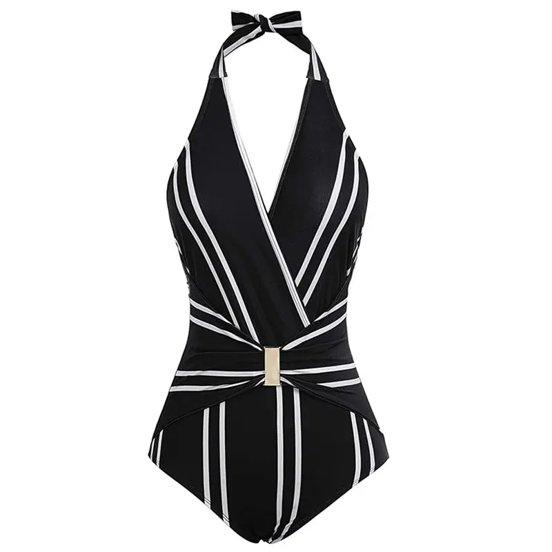 Женский слитный купальник с чашками пуш-ап и V-образным вырезом |