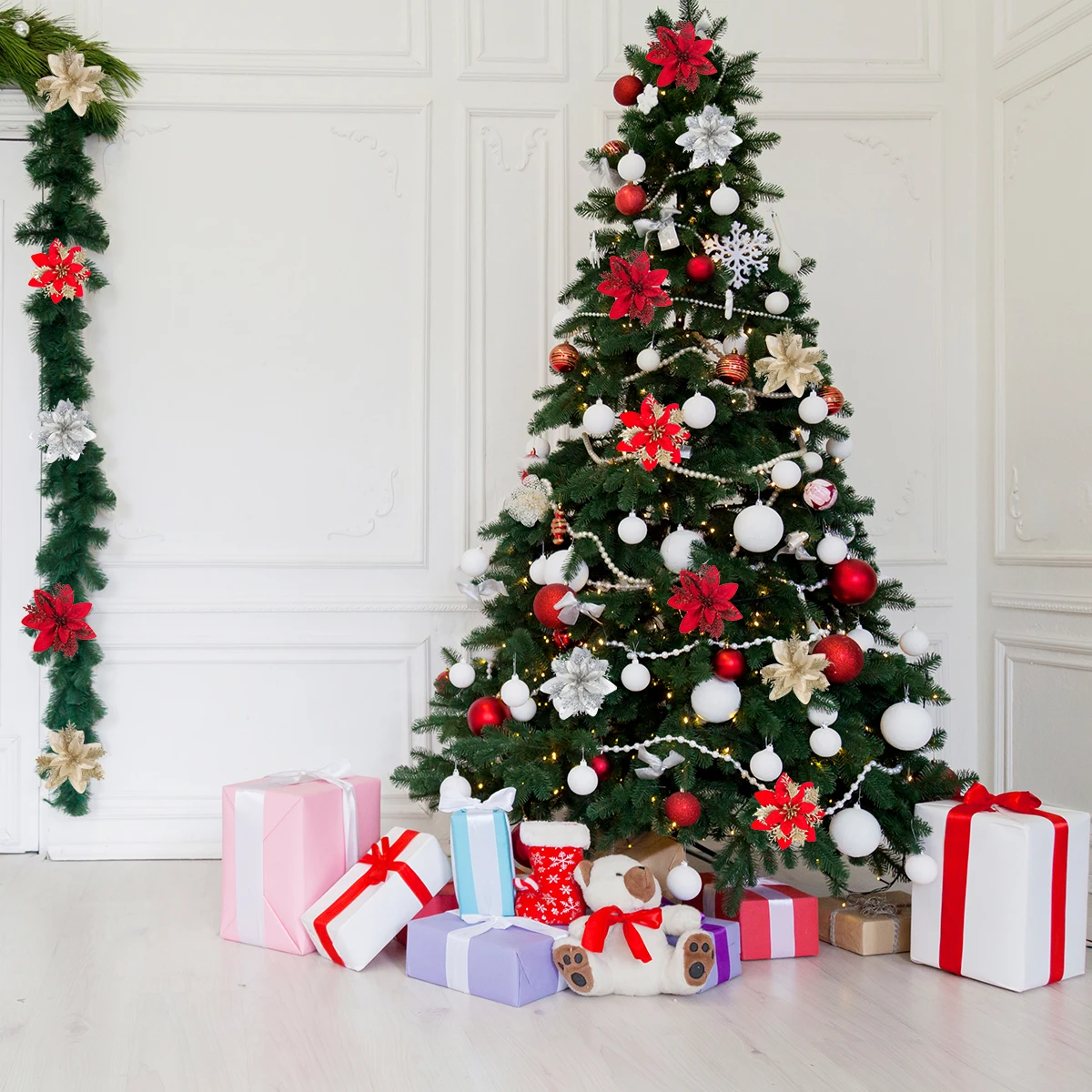 5/10/15/20 шт. рождественские пуансеттии искусственные цветы украшения елочные для