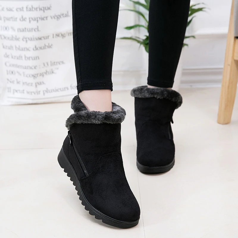 

Women's Boots Warm Short Fur Plush Winter Ankle Boot Plus Size Platform Ladies Suede Zip Shoes Female