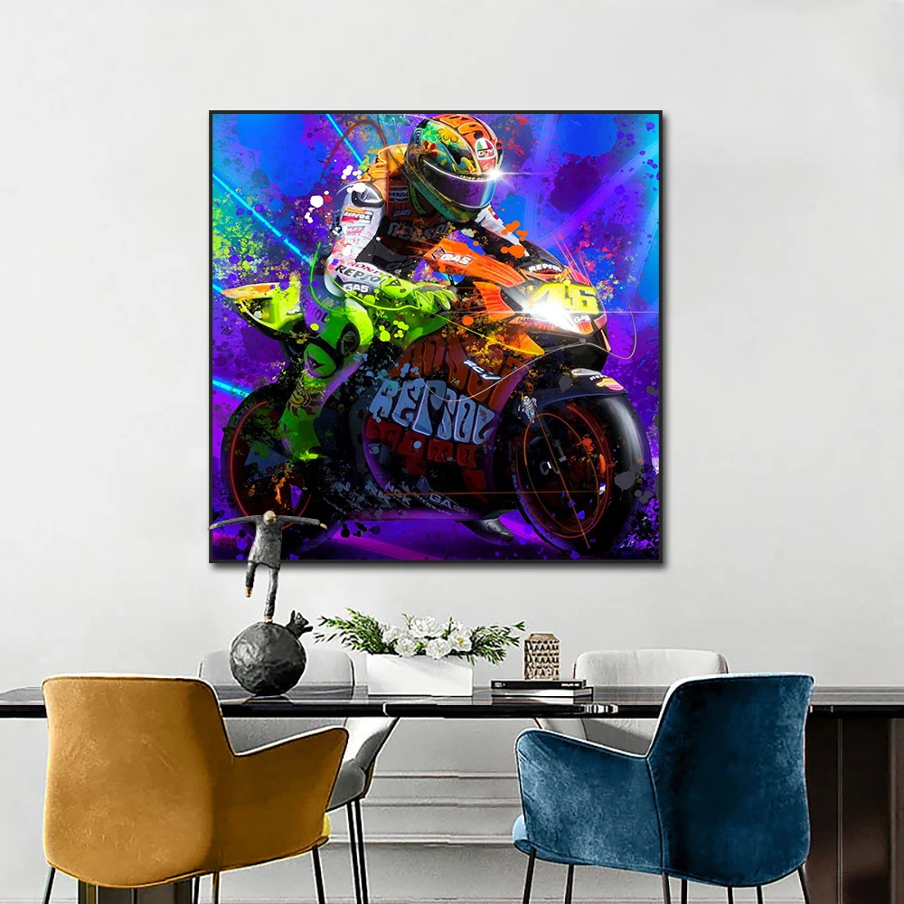 

Modern Graffiti Colorful Art Poster Canvas Print Motorcycle Purple Rider Painting Wall Art Pictures for Living Room Home Decor