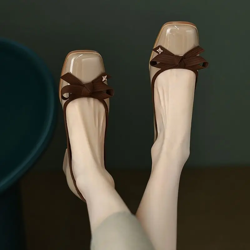 

Shoes for Women 2023 Square Heels Ladies Summer Footwear Japanese Style Lolita with Medium Mary Jane Normal Leather Casual Toe A