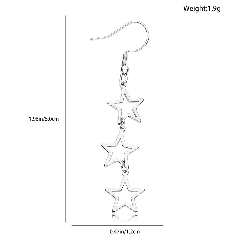 Новые серьги-подвески с тремя пентаграммами и французским крючком яркие живые