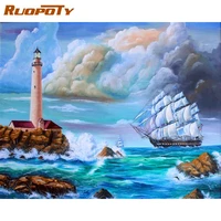 ruopoty frame wave building diy painting by numbers modern home decor paint by numbers acrylic canvas painting for 60x75cm art