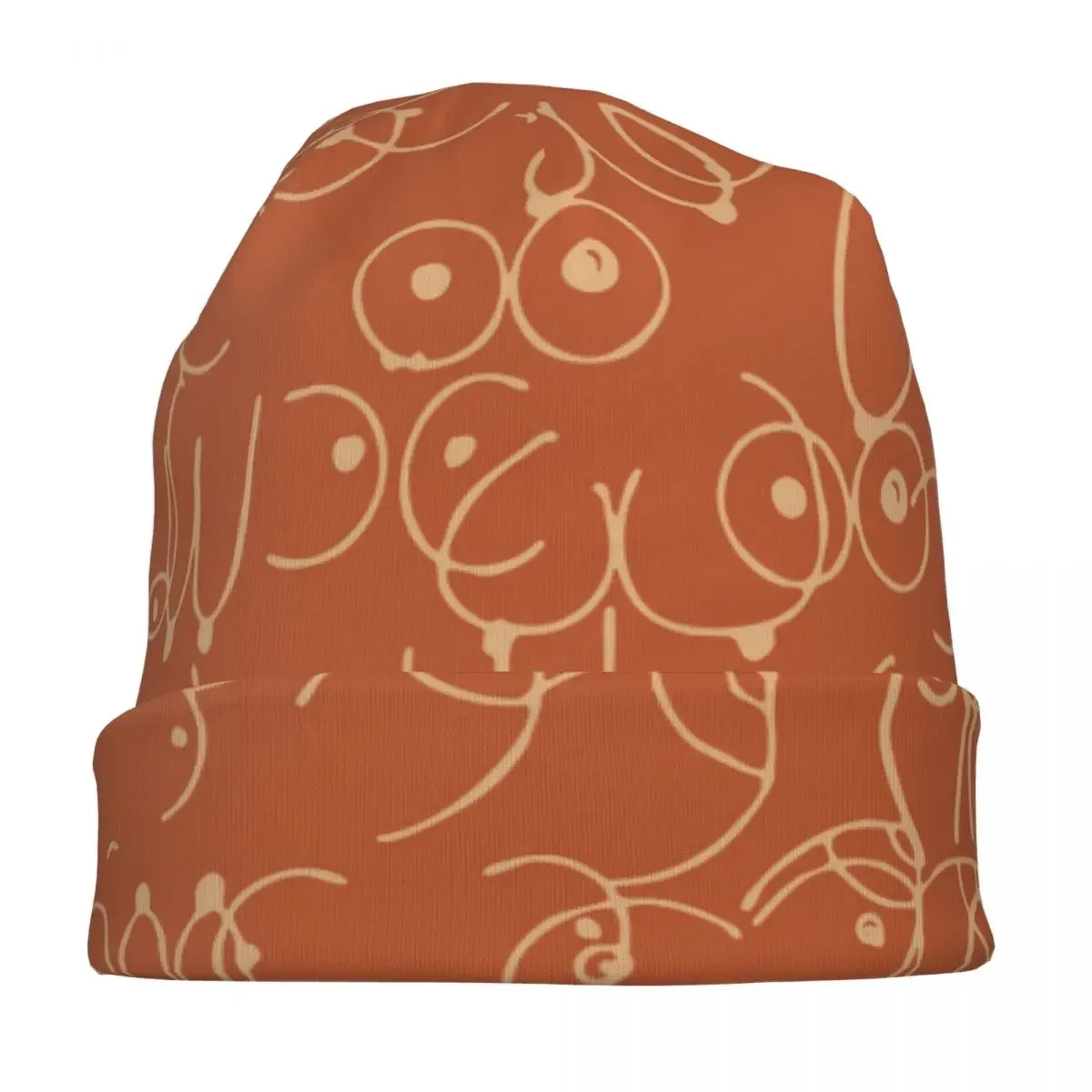 Шапка вязаная терракотовая с принтом черепов
