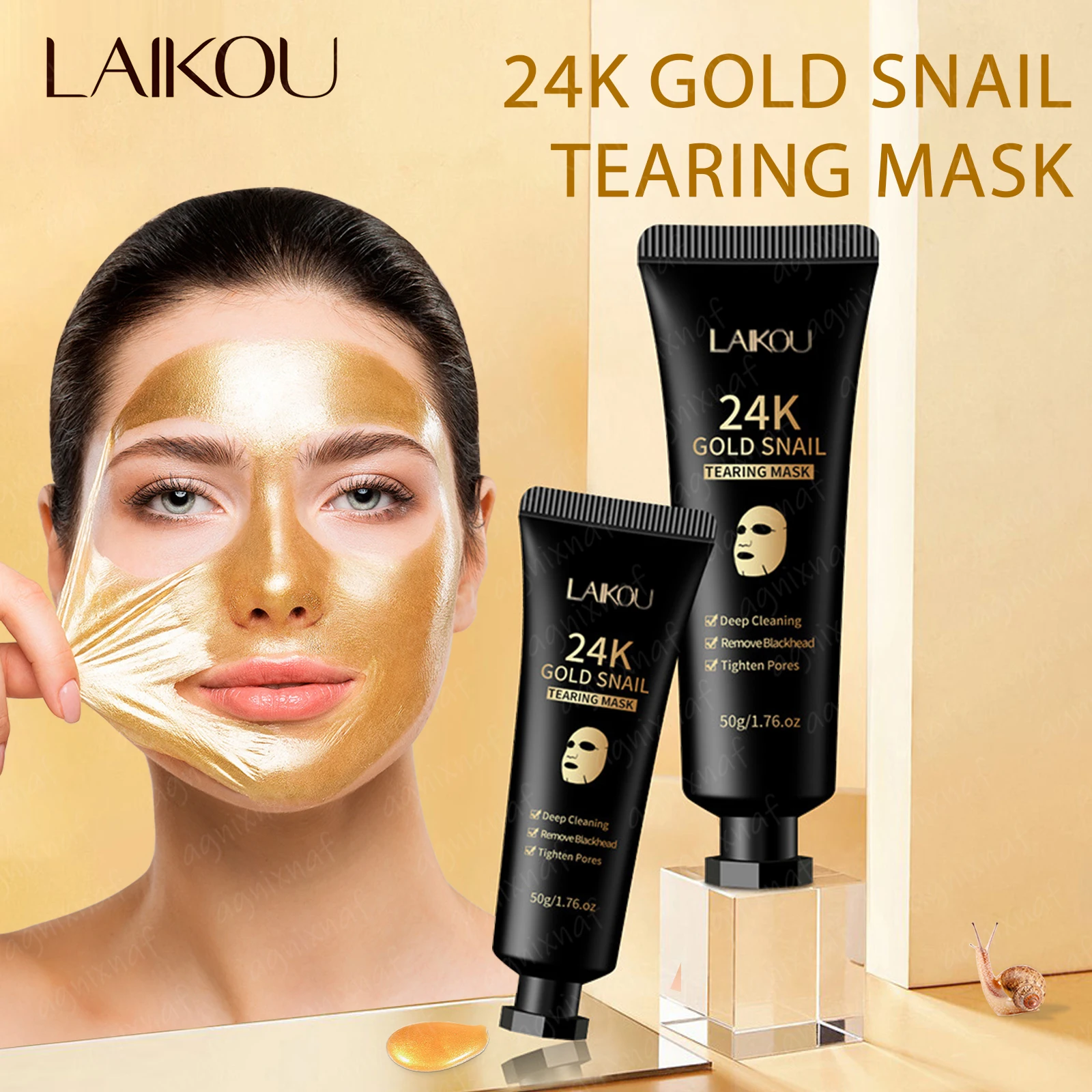 LAIKOU 24K Gold Snail Peel Off Mask 50 г Глубоко очищающая маслоконтроль сужение пор Увлажняющая