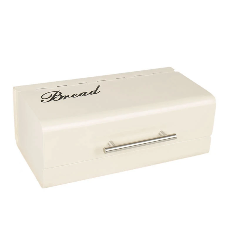 

Creative Bread Box Iron Biscuit Box Dry Food Storage Container Baking Storage Box Kitchen Counter Supplies(Beige-White)