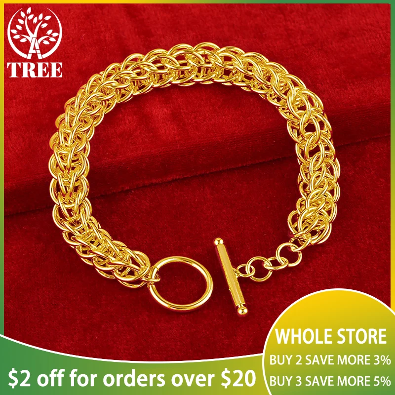 

925 Sterling Silver 24K Gold Bracelet Gift For Woman Men Birthday Noble Wedding Shiny Engagement Jewelry Multiple Circles Chain
