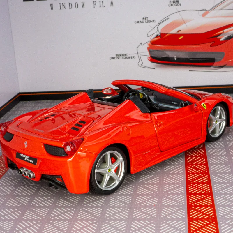 Фото Bburago 1:24 Ferrari 458 Spider, трансформируемая модель автомобиля, двери с обеих сторон, которую можно открыть, тонкая работа №4