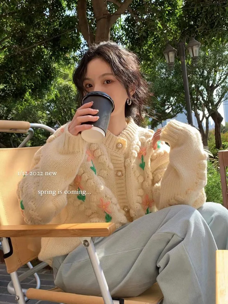 Нежный свободный женский свитер Hikigawa Koeran пальто Осенний шикарный модный милый