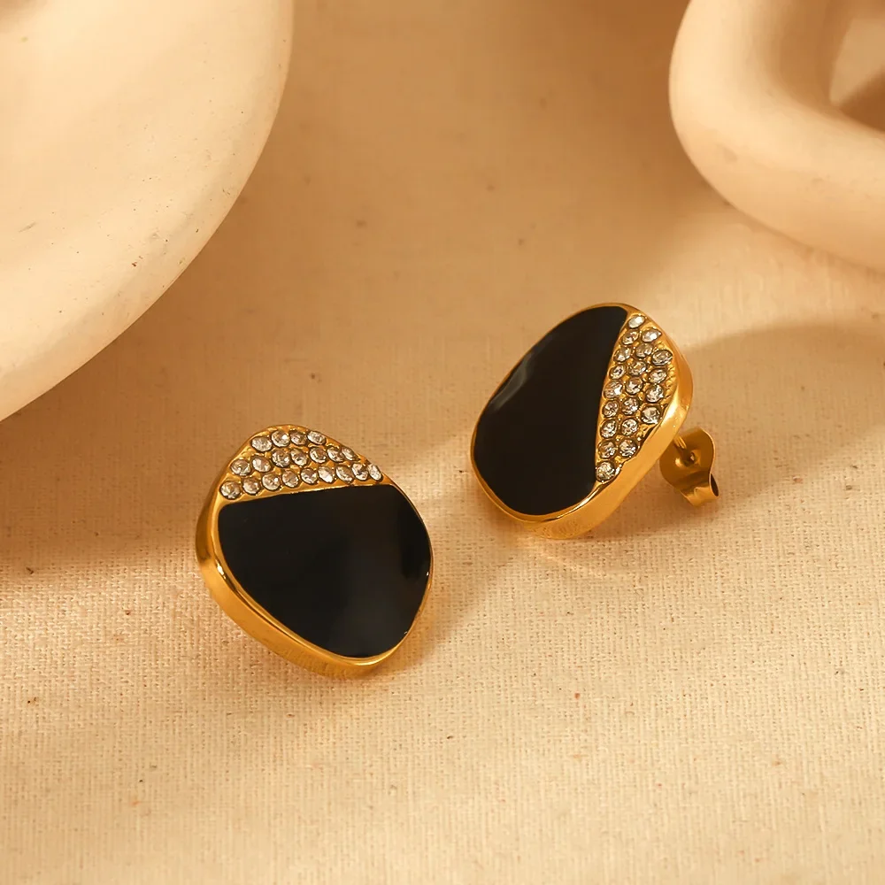 Винтажные элегантные черные масляные серьги с бриллиантами женские