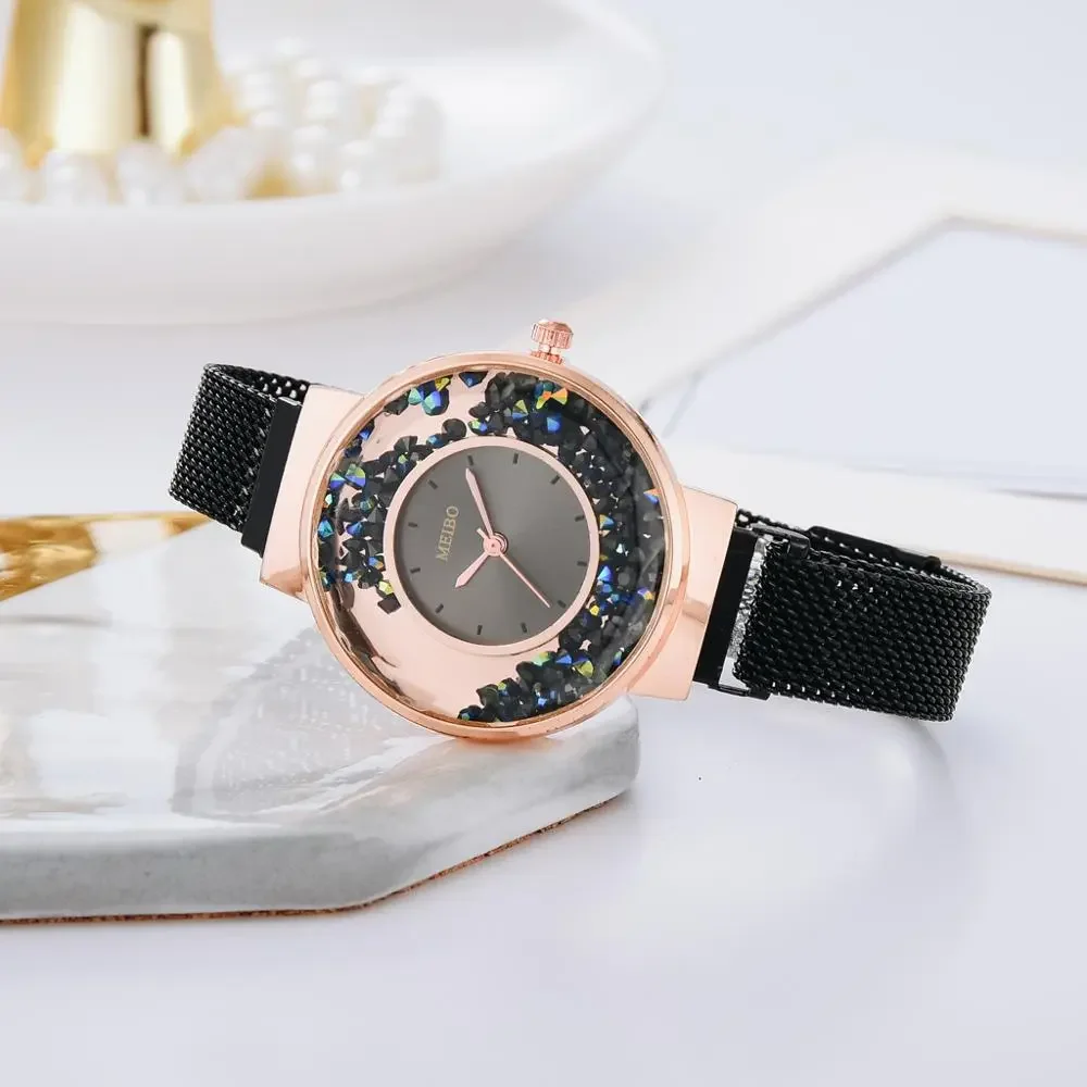 Watches For Women Luxury Ladies Quartz Magnet Buckle Movable Rhinestones Ladies Wristwatches Pink Clock Relogio Feminino