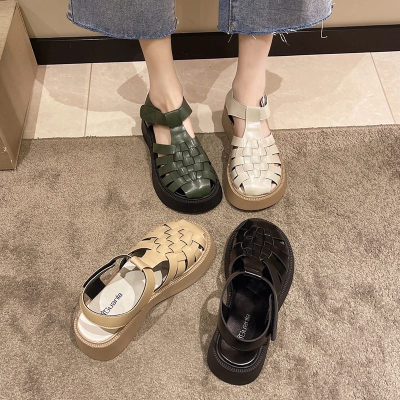 

Female Sandal Fashion Womens Shoes 2022 Muffins shoe All-Match Med Clogs Wedge Breathable Girls Luxury Flat New Closed Comfort B