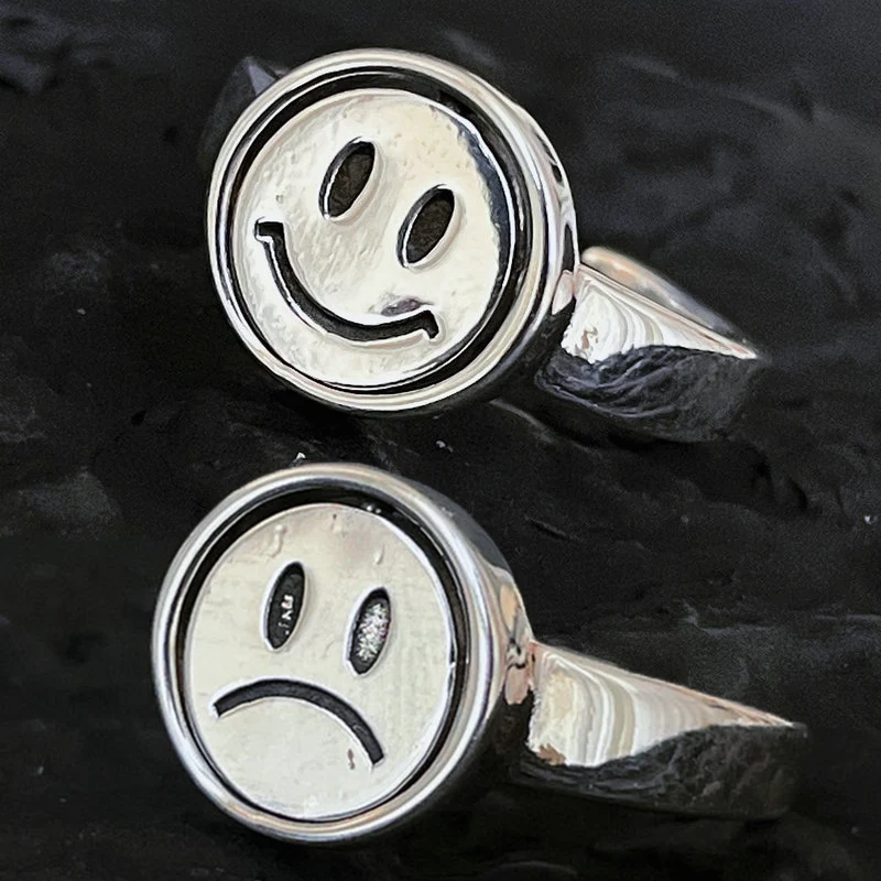 

Double-faced Anti-stress Rotating Ring Smile Sad Face Rings for Women Men Couples Depression Fidget Spinning Emo Finger Jewelry