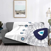 sofa fleece navy blue white mediterranean evil eye mandala throw blanket flannel bohemian boho blankets for couch bedspread