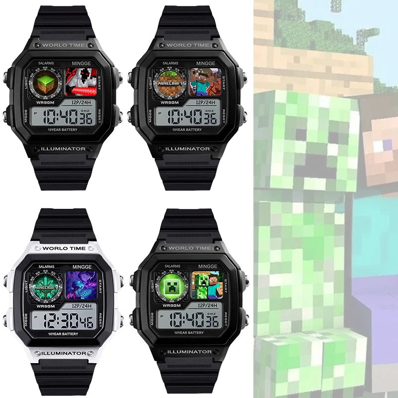 Детские часы Minecraft Creeper немые электронные кварцевые в стиле аниме детские модные