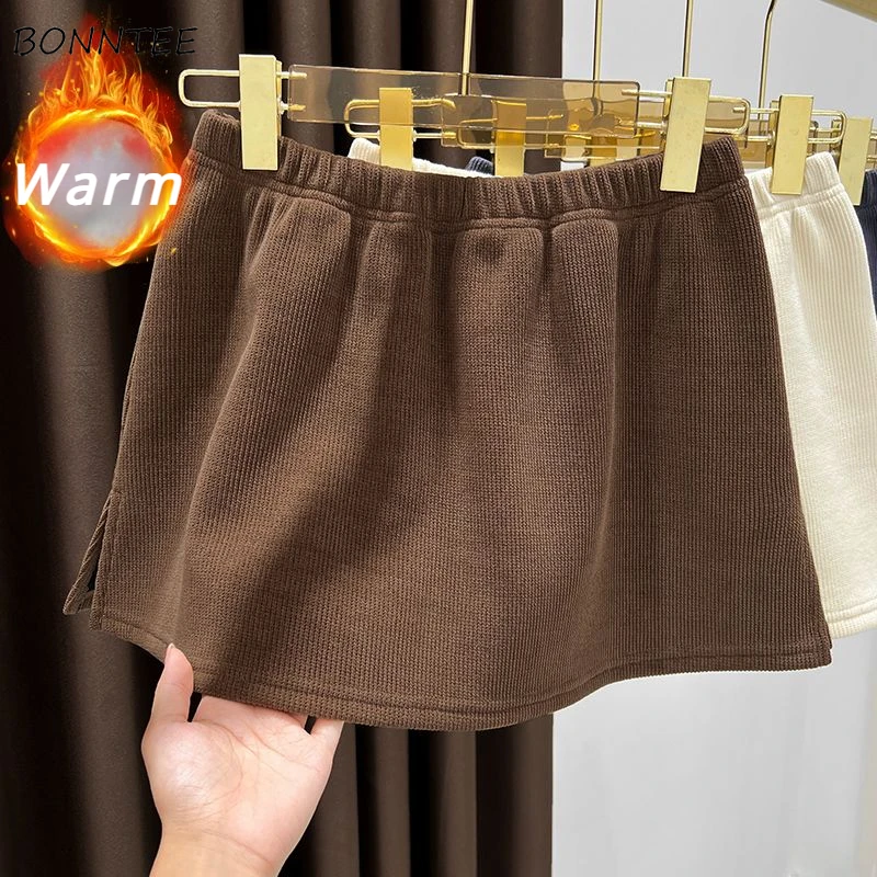 

Chic Corduroy Mini Skirts Women Fashion Solid Simple Leisure All-match Popular Side-slit Young Streetwear Girls Soft New Ins BF