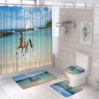 ocean beach horse shower curtains set animal natural scenery bathroom screen decor non slip carpet toilet cover floor bath mats