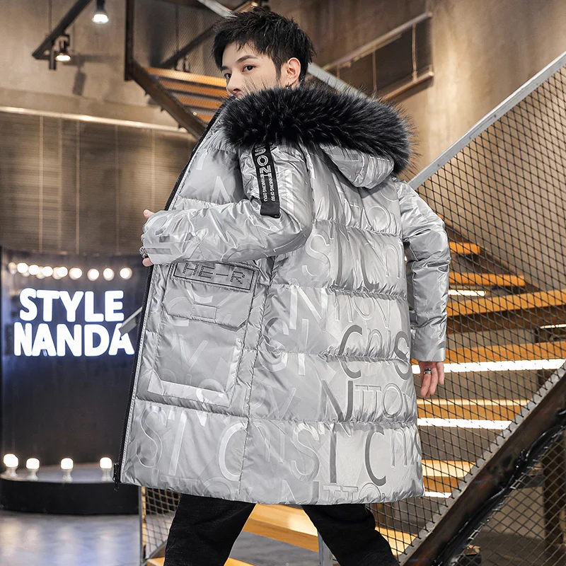 Winter coat Men's 2022 new medium length cotton coat thickened cotton jacket Student trend bright face down cotton jacket