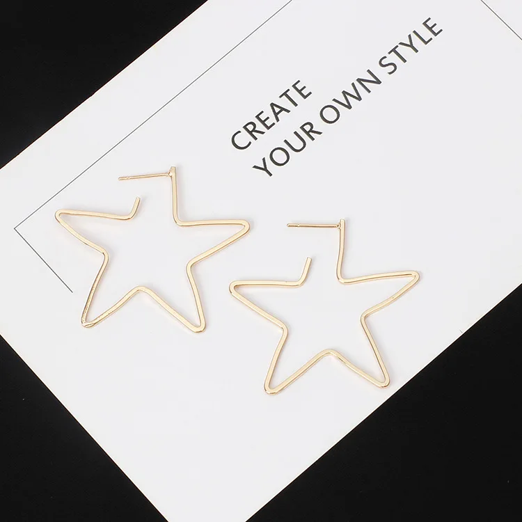 Модные полые металлические серьги-кольца ручной работы с пятиконечной звездой, большие металлические серьги для женщин Модные полые металлические серьги-кольца ручной работы с пятиконечной звездой, большие металлические серьги для женщин