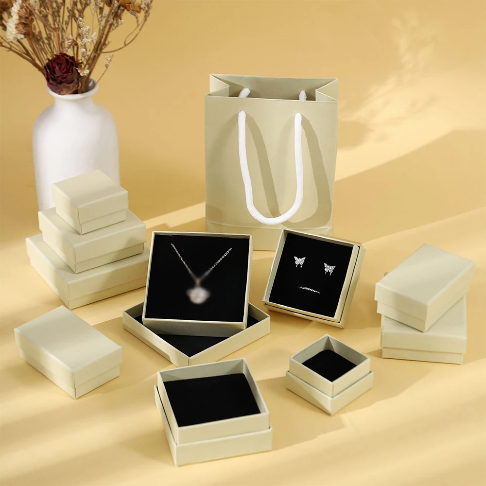 Thick Kraft Paper Jewelry Set Packaging Box Ring Necklace Bracelets Earring Gift Case Container With Sponge Inside 24-Pack Bulk