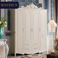 Light Luxury European Size Apartment Solid Wood Wardrobe Bedroom Hanging Stack Clothes Storage Closet Practical Furniture