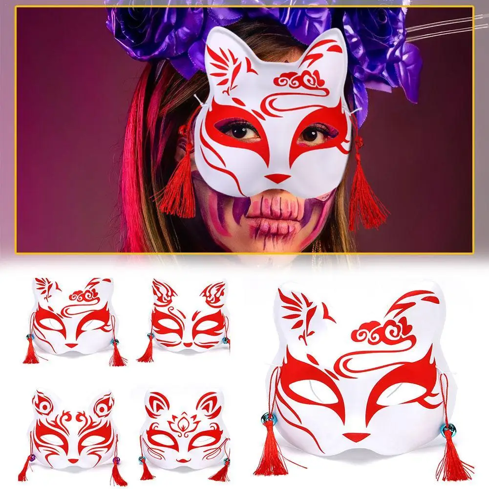 

Японская маска кошки на половину лица, маска кошки с ручной росписью, аниме, маска для Хэллоуина, фестиваля, макияжа, танцев, искусственные костюмы, реквизит для косплея