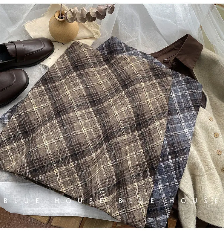 

Y2K Girls Slim Mini Skirts 2022 Winter Fashion Ladies High Waist Plaid wool Skirt Vintage Women Chic Skirts Cute A-line skirts
