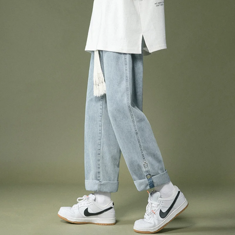 DEEPTOWN Casual Washed Jeans Korean Style Streetwear Denim Trousers Male Loose Fashion Youth Classic Black School Straight Pants