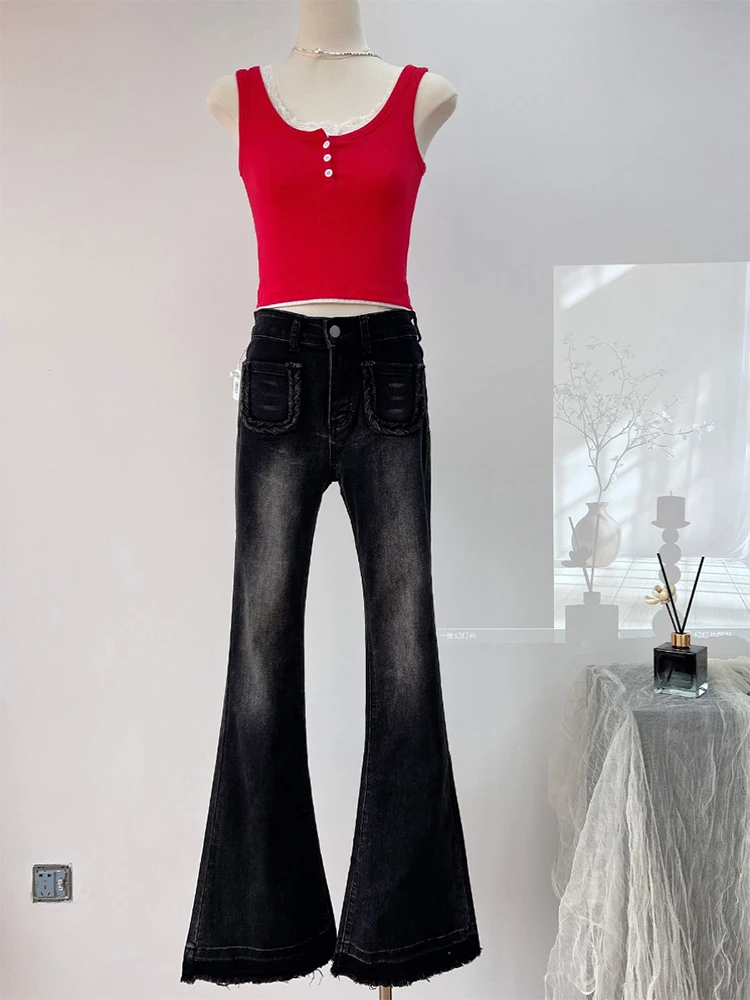 Женские темные академические брюки длинные в стиле гранж Y2k джинсовые K-POP Gyaru 1920-х