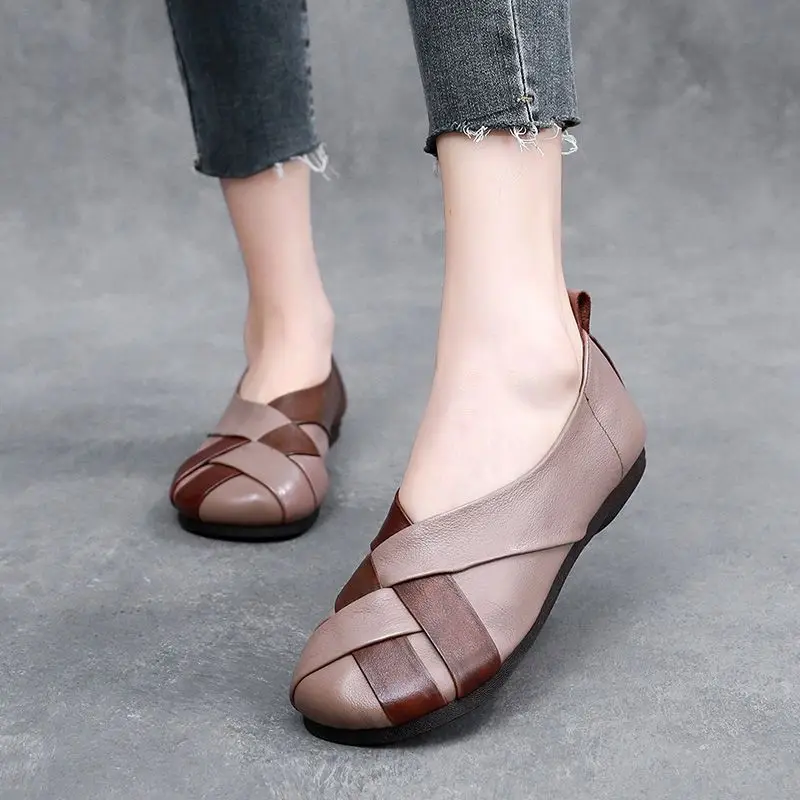 Wide Fit Crisscross Ballet Flats Women's Woven Leather Moccasin Ladies Comfort Dressy Shoes Free Shipping Woman Shallow Shoes