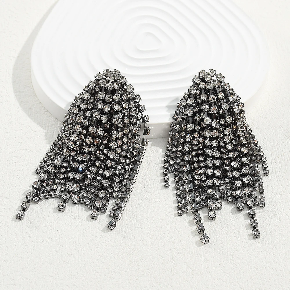 Модные длинные висячие серьги с кристаллами и кисточками для женщин крупные