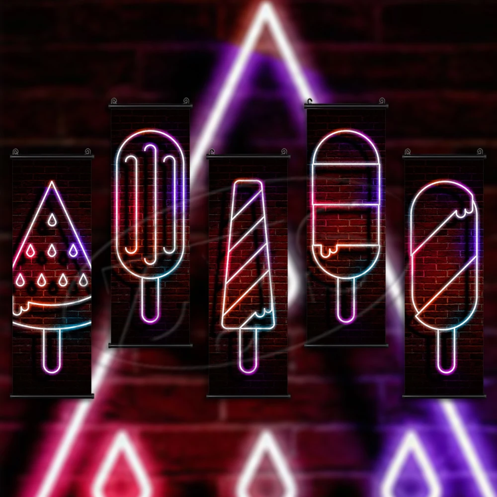 

HD Pinted Neon Lineart Posters Canvas Classic Wall Artwork Painting Ice Cream Hanging Scrolls Modular Picture Home Room Decor